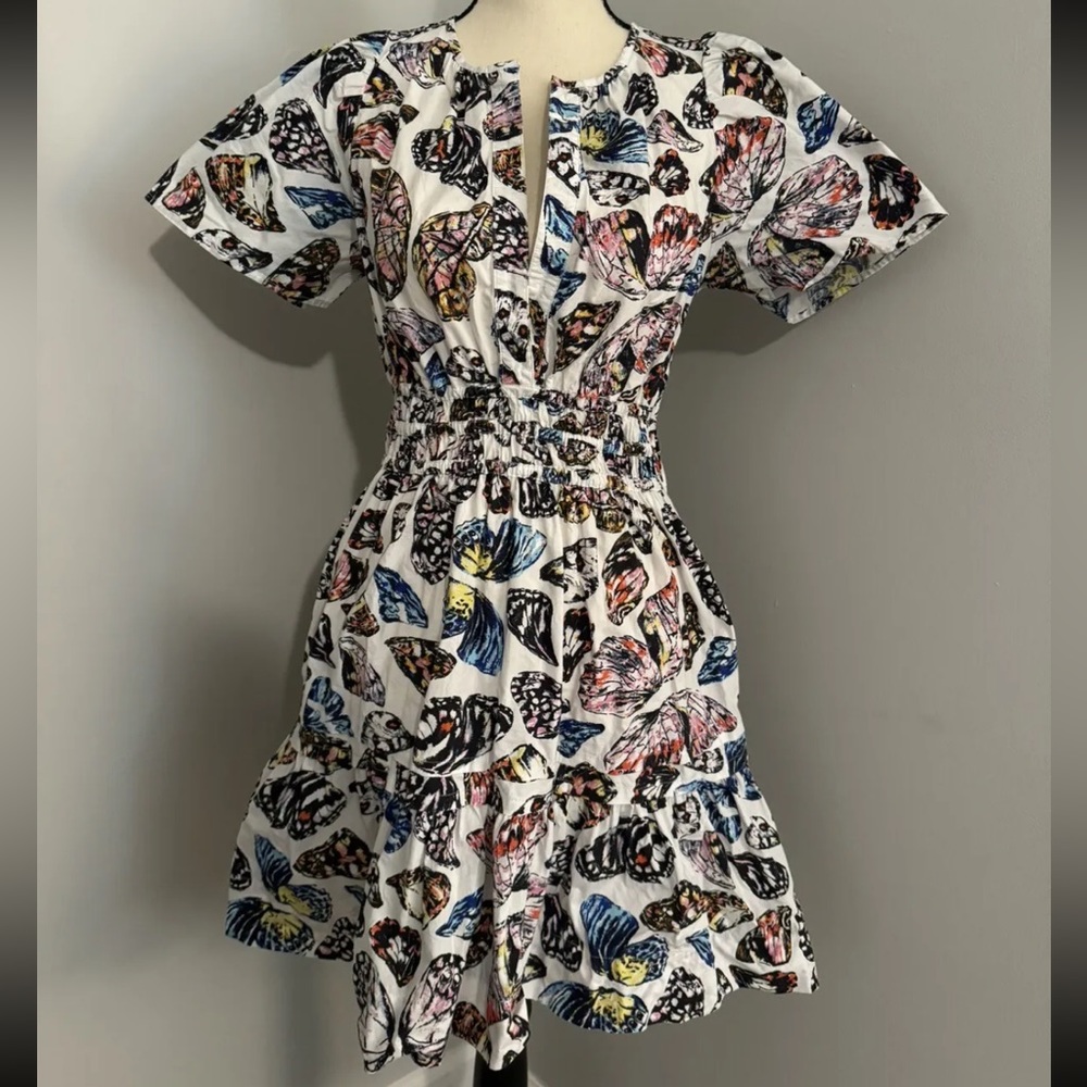 Maeve Anthropologie butterfly colorful dress women small short sleeve